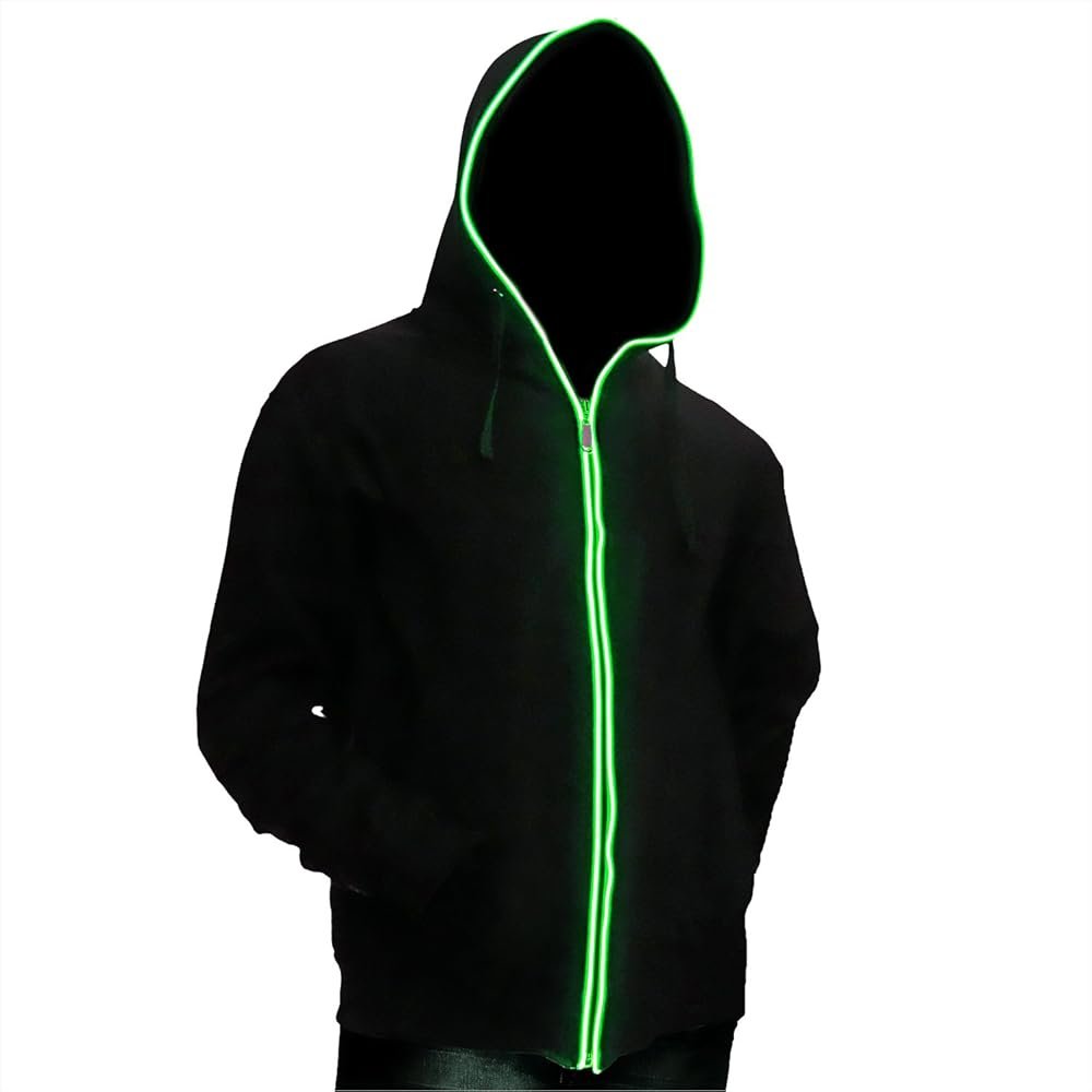 Hooded windbreaker with neon accents